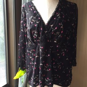 Notations blouse black with pink floral design size 1x